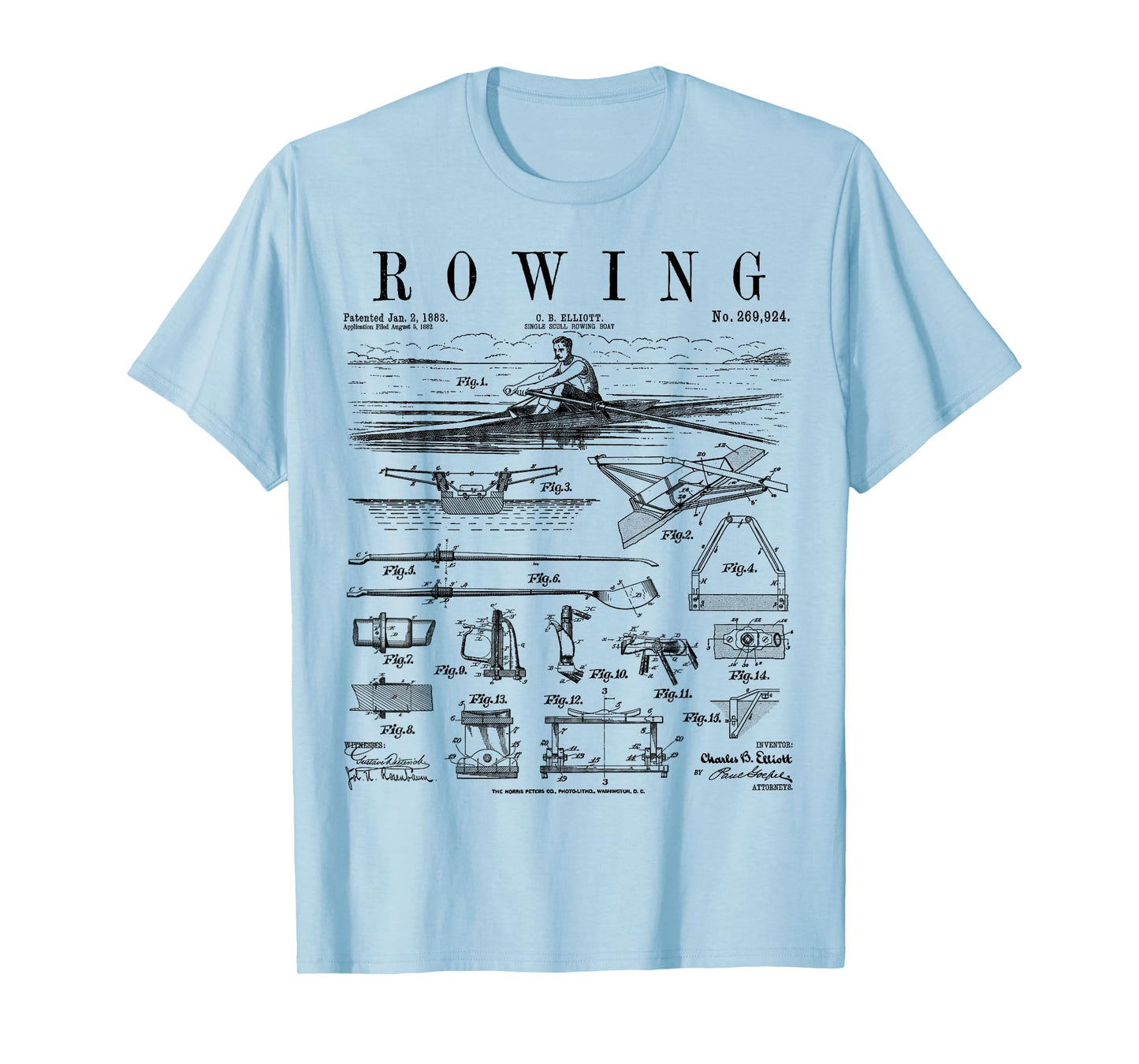 Rowing Sport Rower Sculling Single Scull Boat Vintage Patent T-Shirt