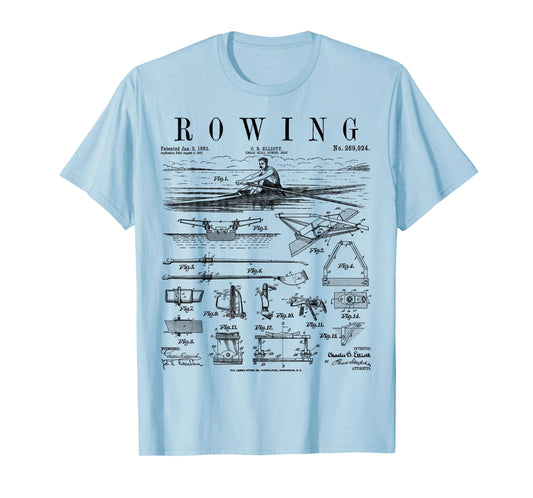 Rowing Sport Rower Sculling Single Scull Boat Vintage Patent T-Shirt