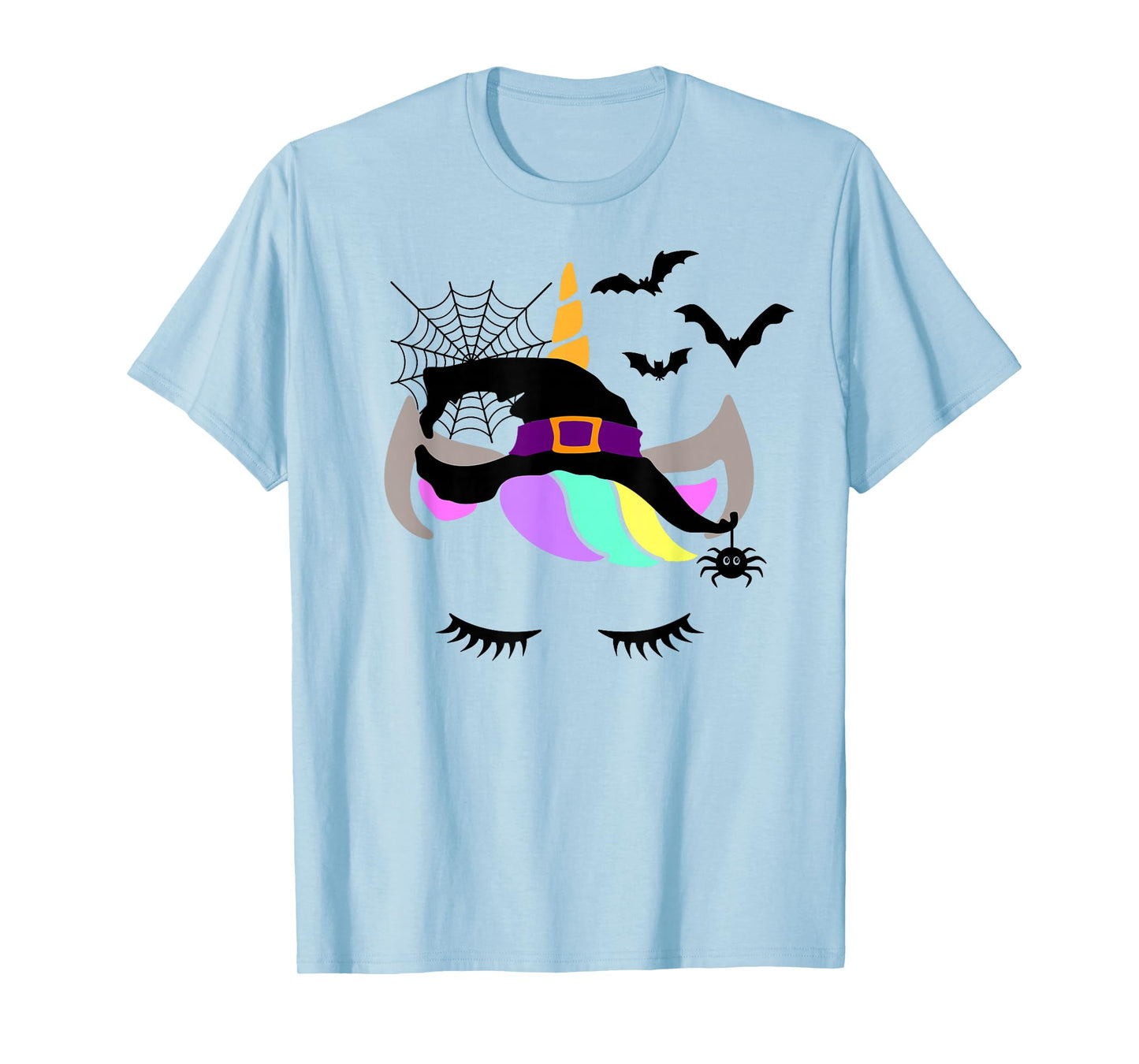 Unicorn Face Eyelashes Bat Spider Witch Halloween Costume T-Shirt