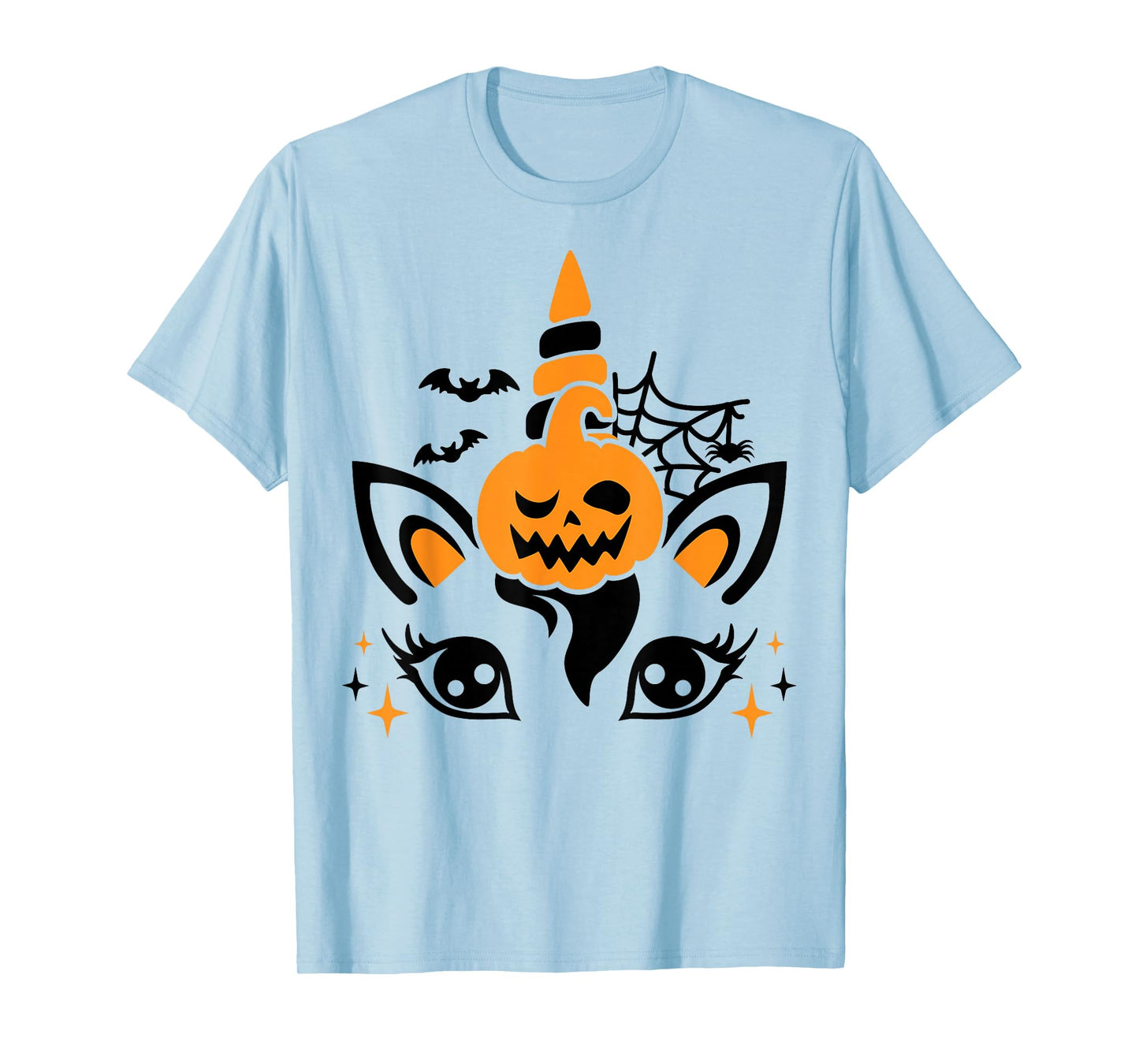 Unicorn Face Eyelashes Bat Jack O Lantern Scary Halloween T-Shirt