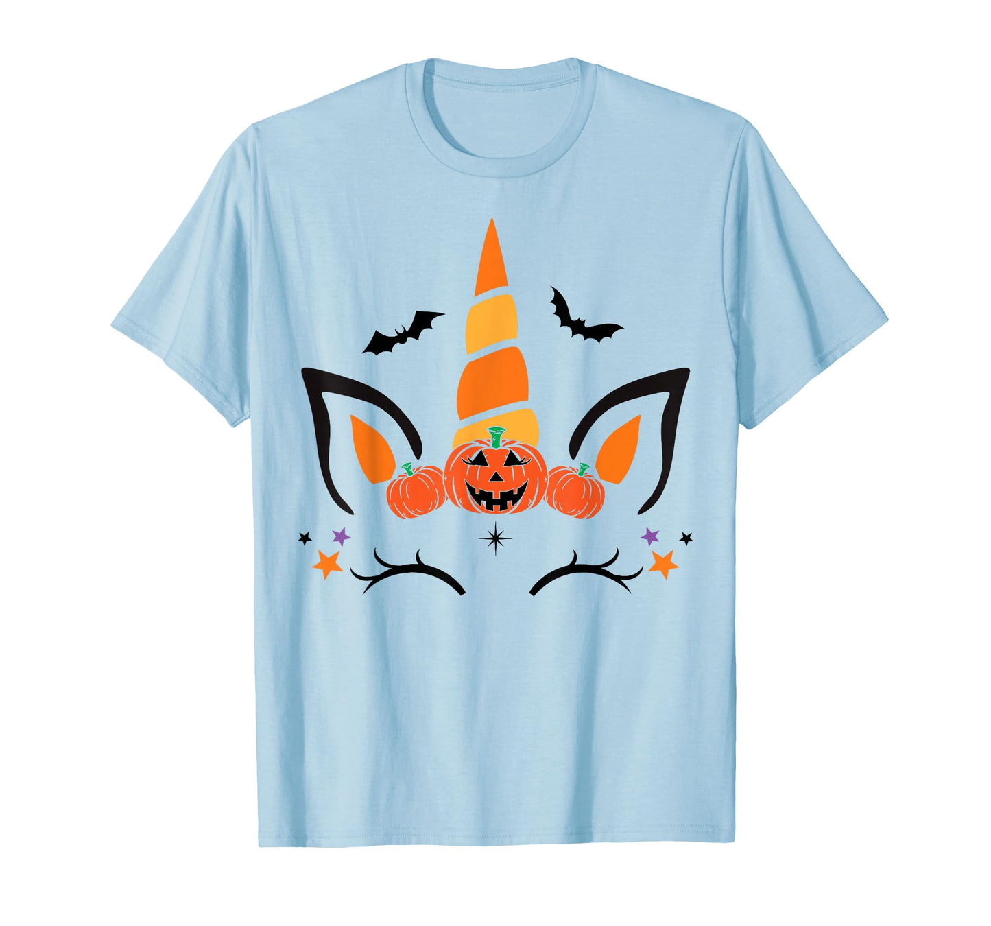 Unicorn Face Eyelashes Bat Pumpkin Funny Halloween Costume T-Shirt