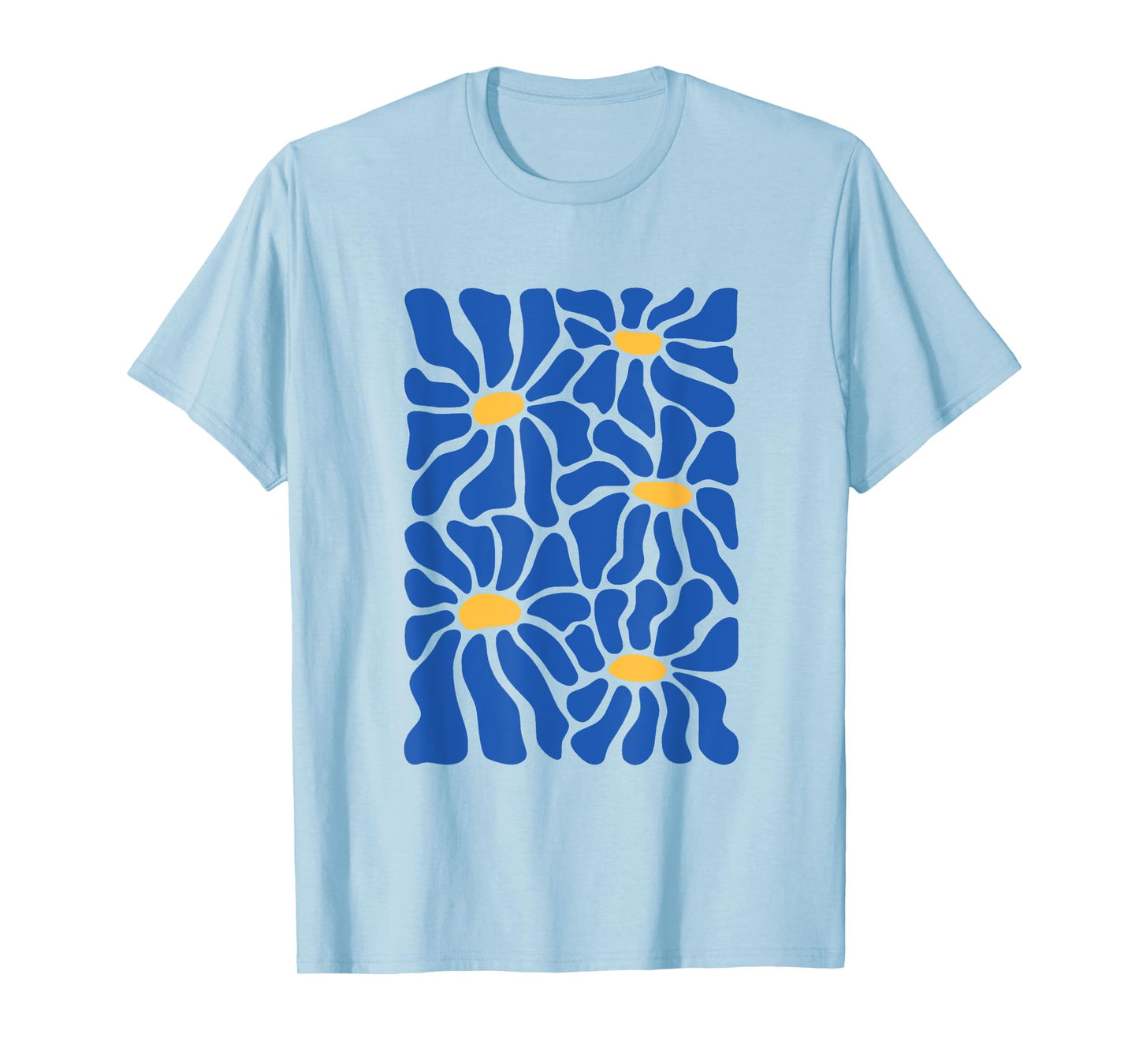 Vintage Blue and Yellow Abstract Floral Art T-Shirt
