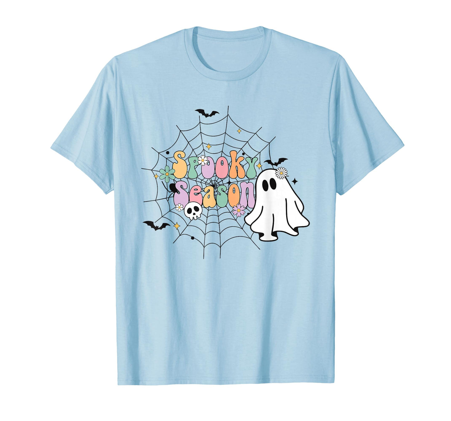Groovy Spooky Season Retro Ghost Holding Pumpkin Halloween T-Shirt