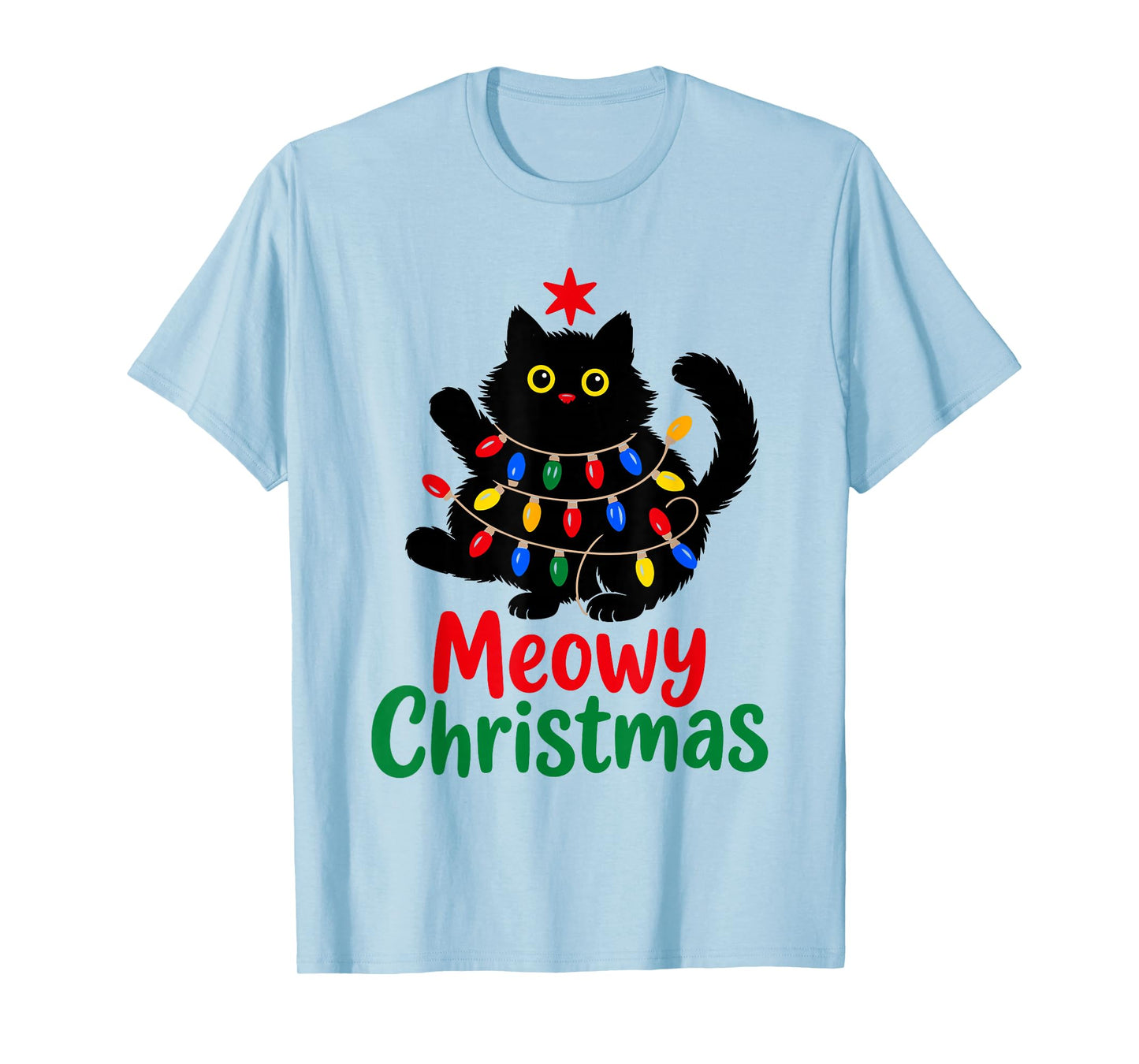 Meowy Christmas Tree Black Cat Xmas Funny Women Men Kids T-Shirt