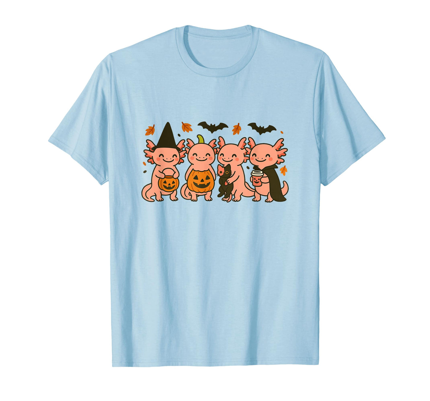 Fall Axolotl Halloween Witch Axolotl Trick or Treat Pumpkin T-Shirt