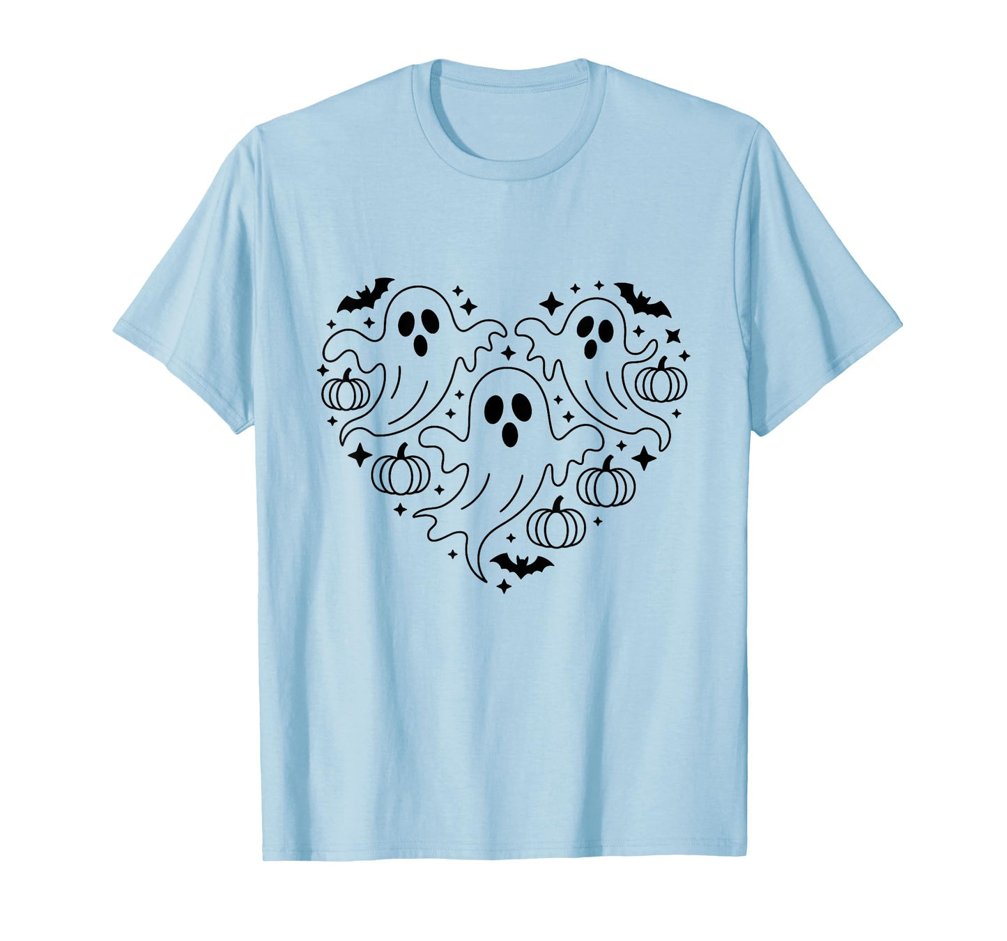 Black Ghost Heart Pumpkin Witch Halloween Party T-Shirt
