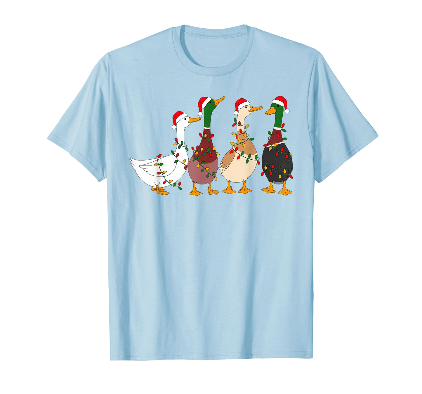 Cute Funny Santa Duck Christmas Lights Duck Wearing Xmas Hat T-Shirt