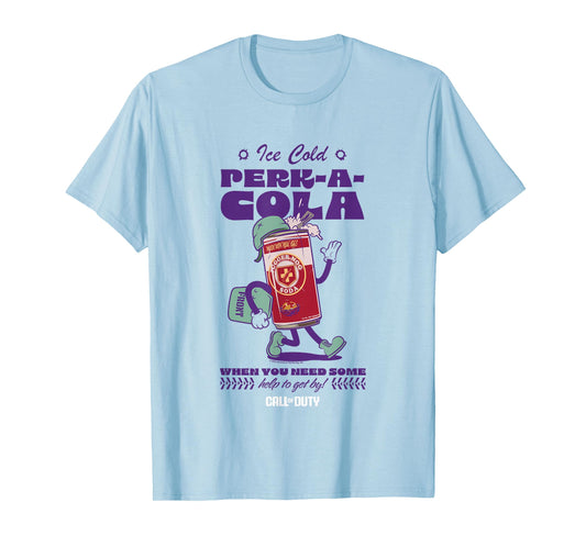 Call Of Duty I Cold Perk -A- Cola Retro T-Shirt - Unisex - Blue - Small - Short Sleeve - Classic Fit - Cotton Blend - Retro Video Game T-Shirt