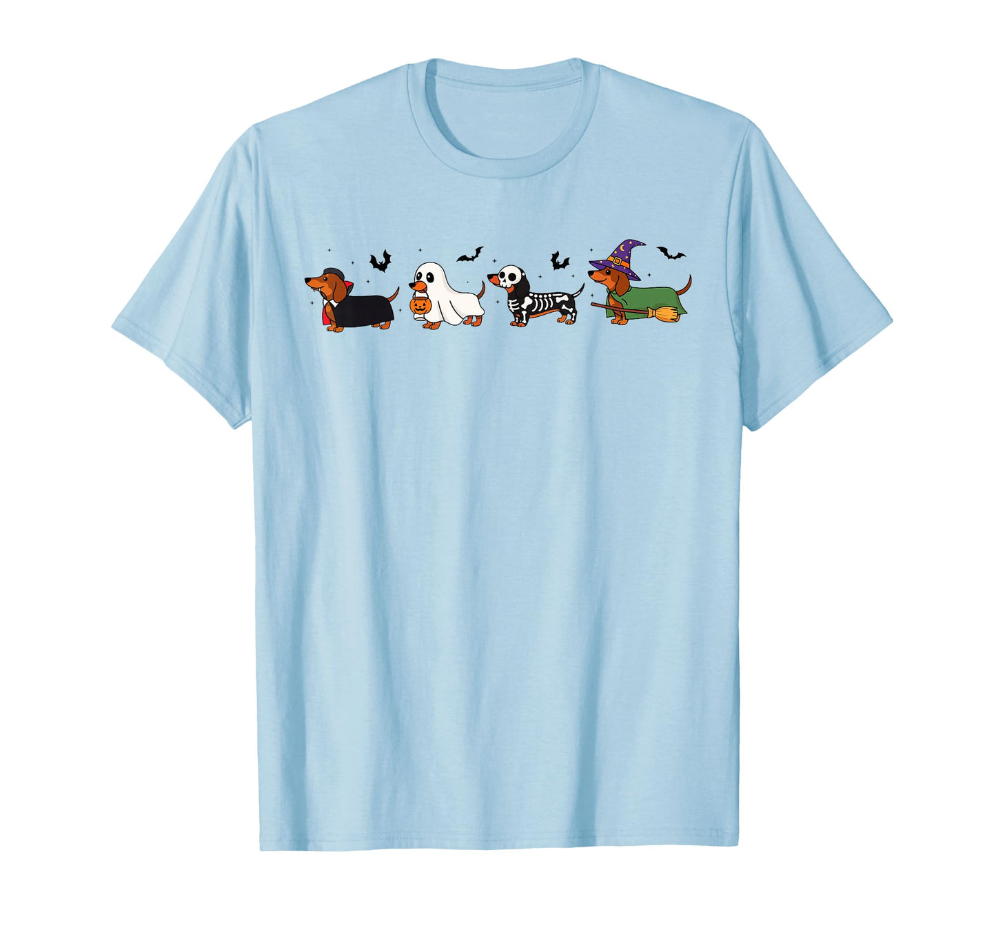 Dachshund Dog Witch Bloom Skeleton Pumpkin Ghost Costume T-Shirt