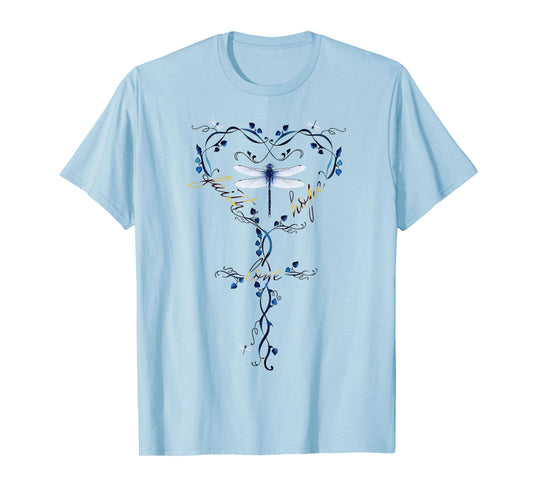 Faith Hope Love Dragonfly Heart Christian Jesus Religious T-Shirt