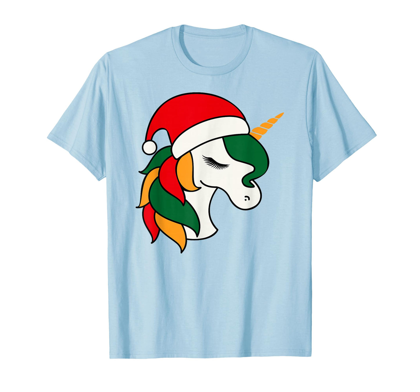 Christmas Unicorn Face Cute Santa Hat T-Shirt