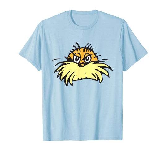 Dr. Seuss The Lorax Face T-Shirt - Unisex, Blue, Small, Short Sleeve, Cotton Blend, Classic Fit, Crew Neck