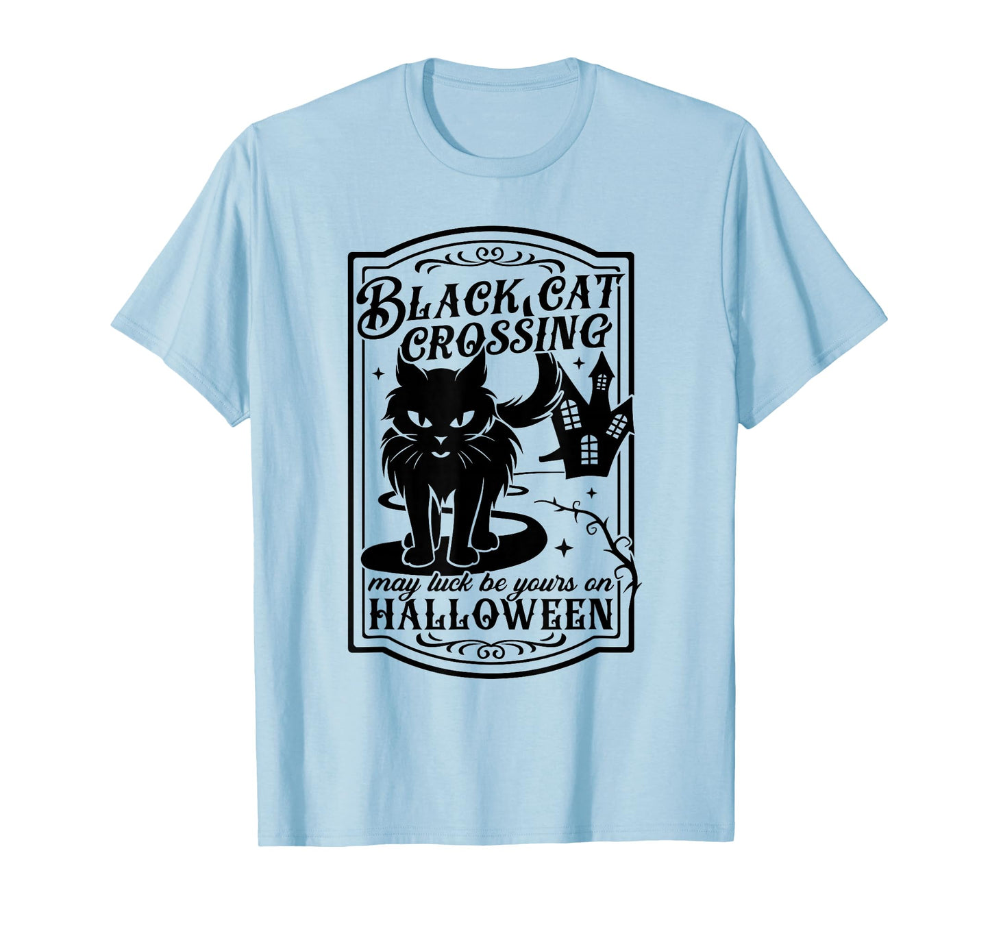 Black CAT Crossing May Luck be Yours on Halloween Design T-Shirt