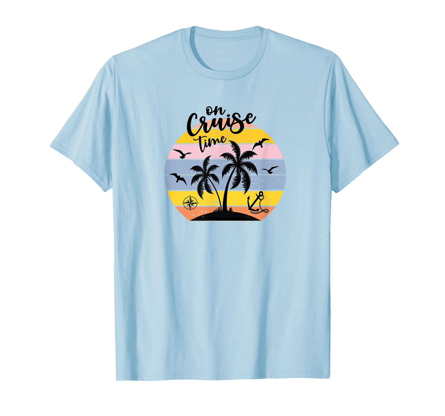 On Cruise Time Funny Coconut Tree Graphic Vintage T-Shirt