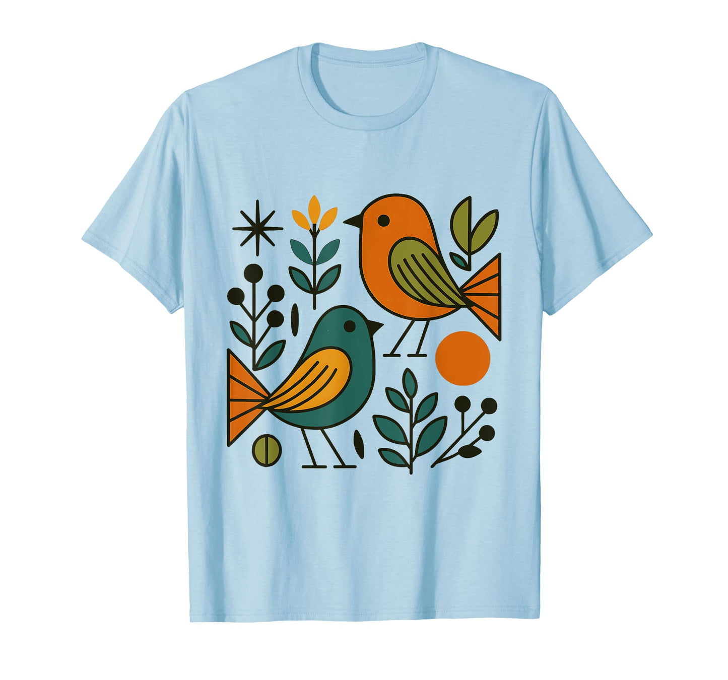 Vintage Mid Century Birds Modern Graphic Illustration Design T-Shirt