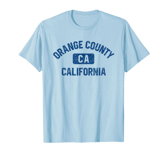 Orange County California Gym Style Distress Dark Blue Print T-Shirt