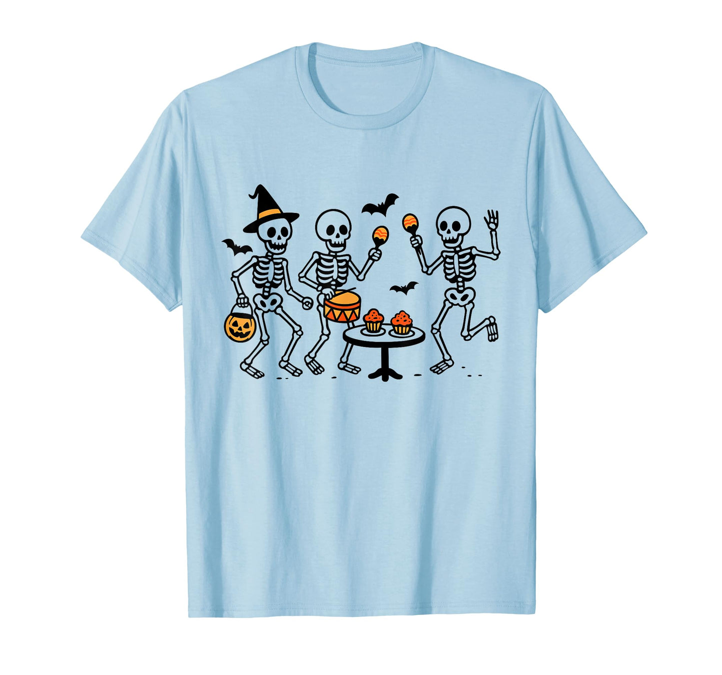 Halloween Skeleton Party with Lantern and Drum Funny Design T-Shirt