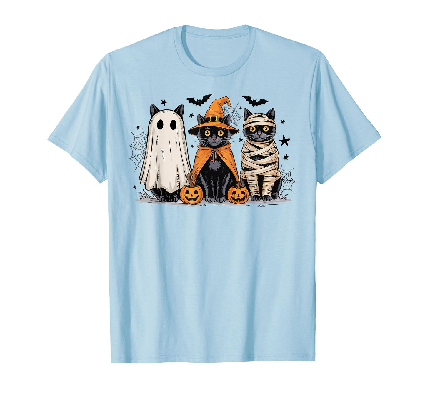 Retro Black Cat Witch Scary Halloween Pumpkin Kids Women Men T-Shirt