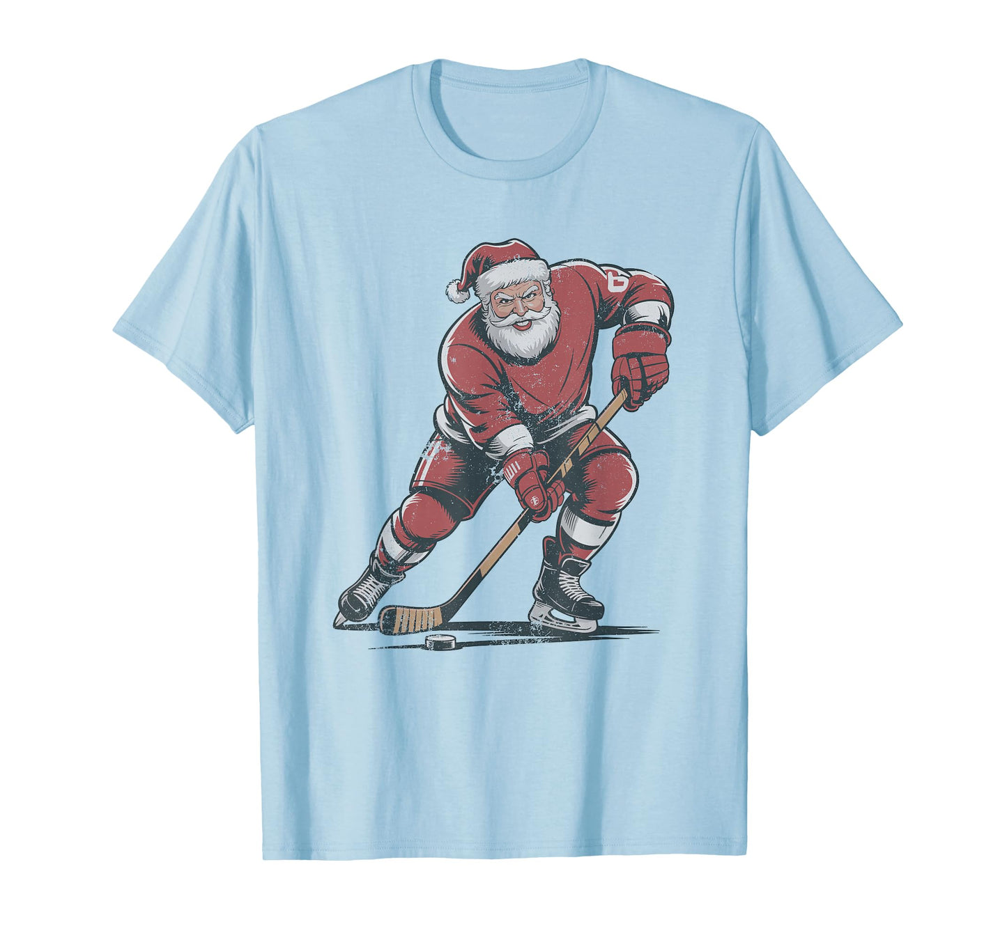 Vintage Santa Playing Hockey Retro Christmas Holiday Sports T-Shirt