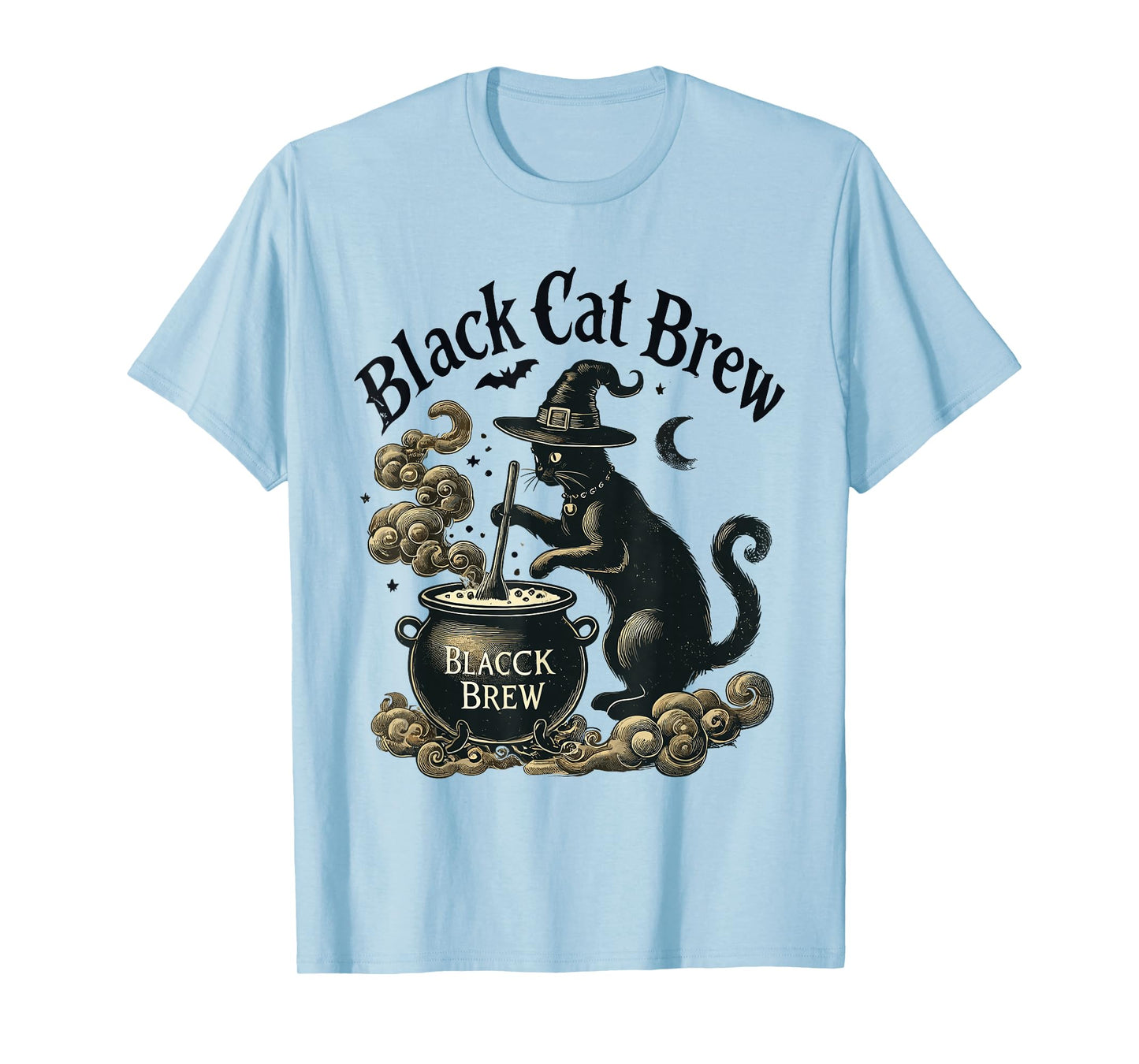 Funny Black Cat Brew Spooky Witch Vintage Cat Halloween T-Shirt