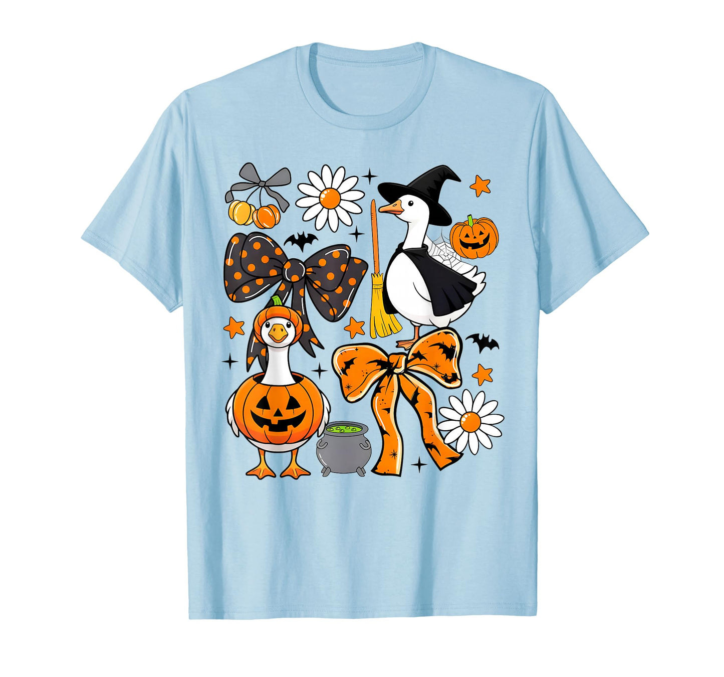 Halloween Silly Goose Witch Pumkin Coquette Bow Womens Girls T-Shirt