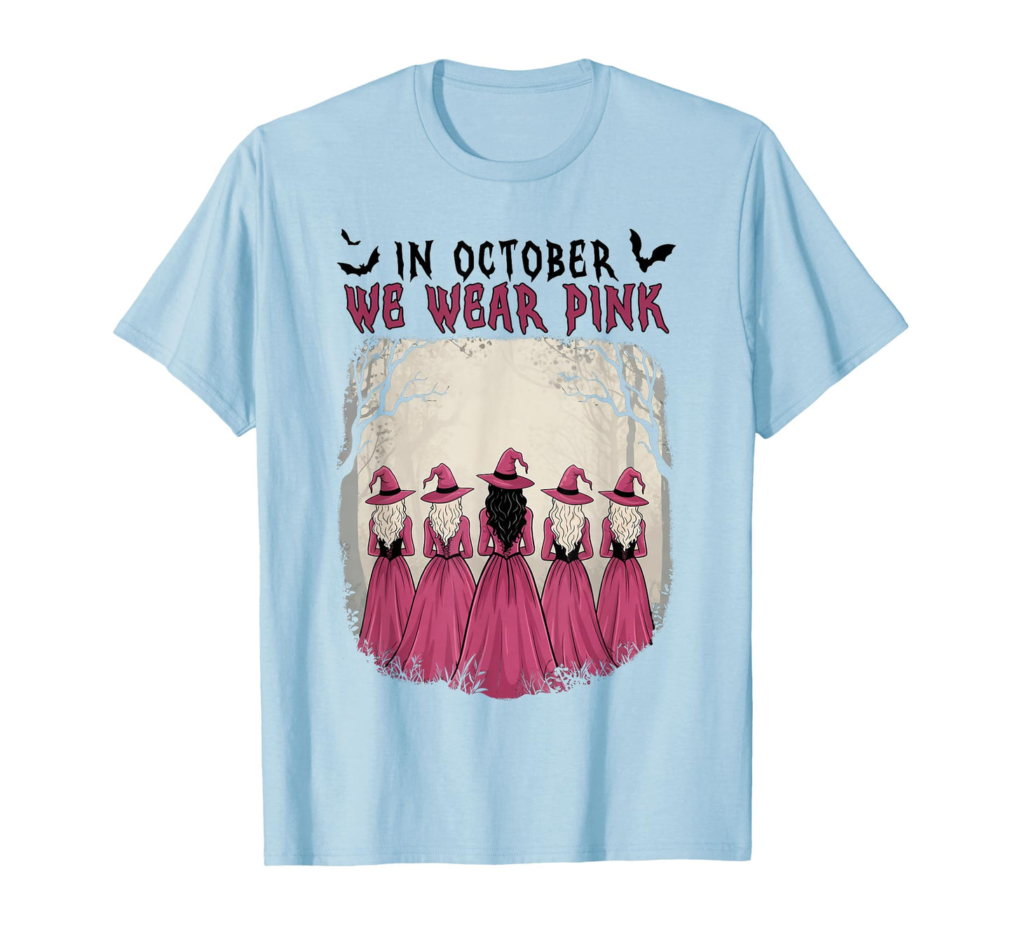 in October We Wear Pink Witch Halloween Breast Cancer Women T-Shirt