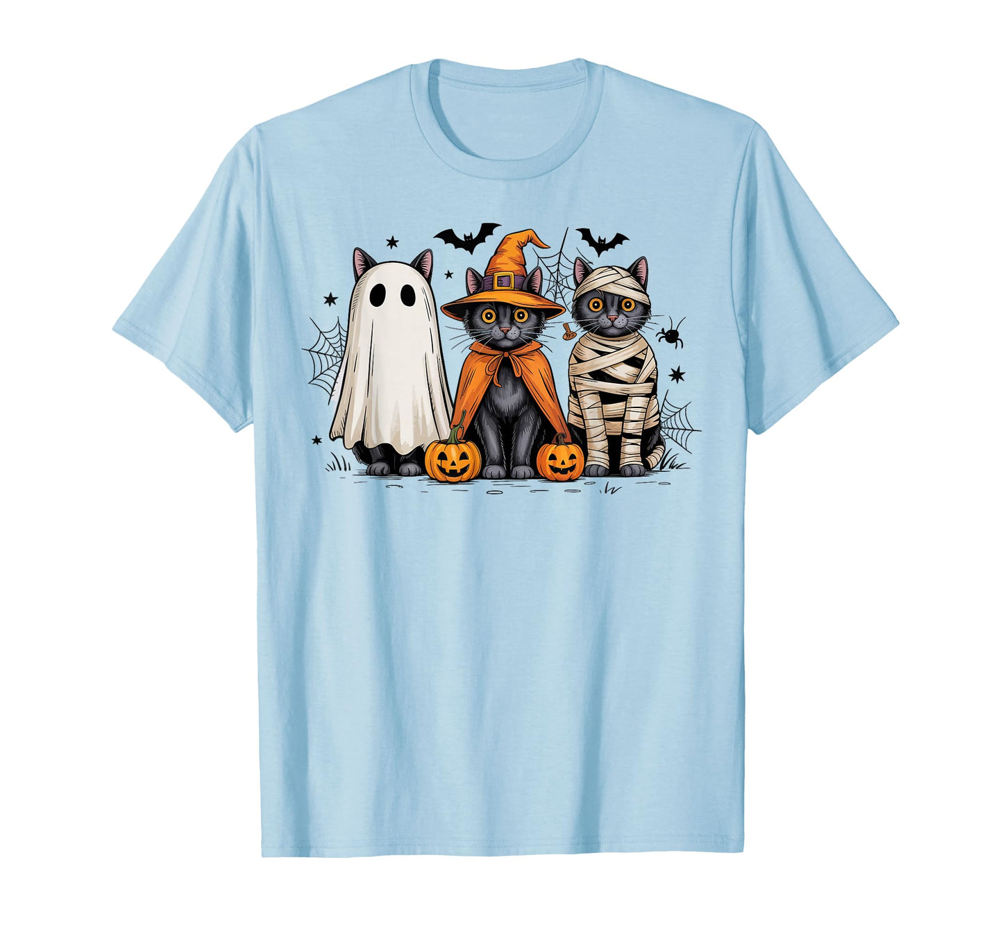 Retro Three Black Cats Witch Pumpkin Scary Halloween Costume T-Shirt