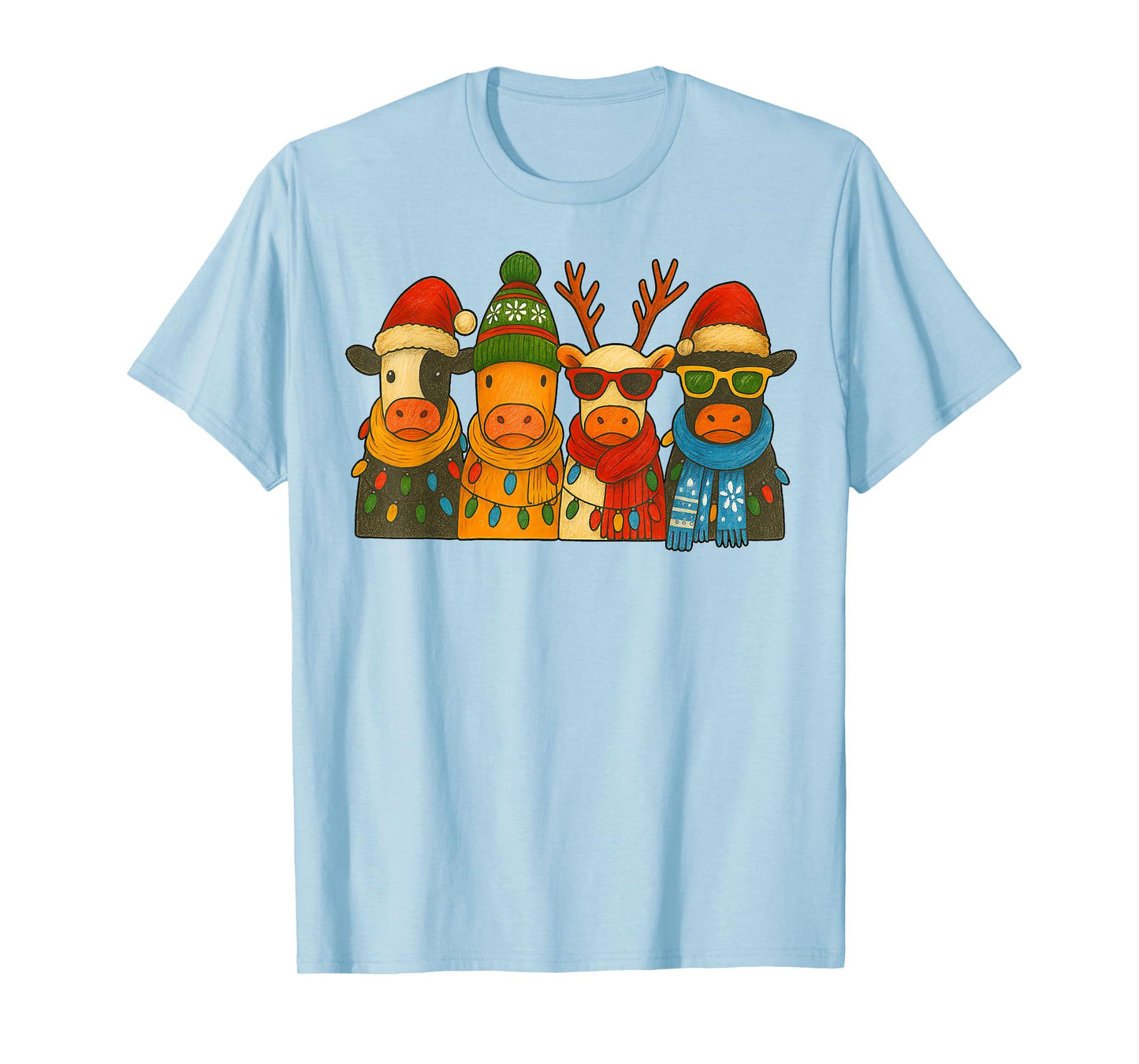 Cow Christmas Lights, Retro Western Farm Animal Design Women T-Shirt