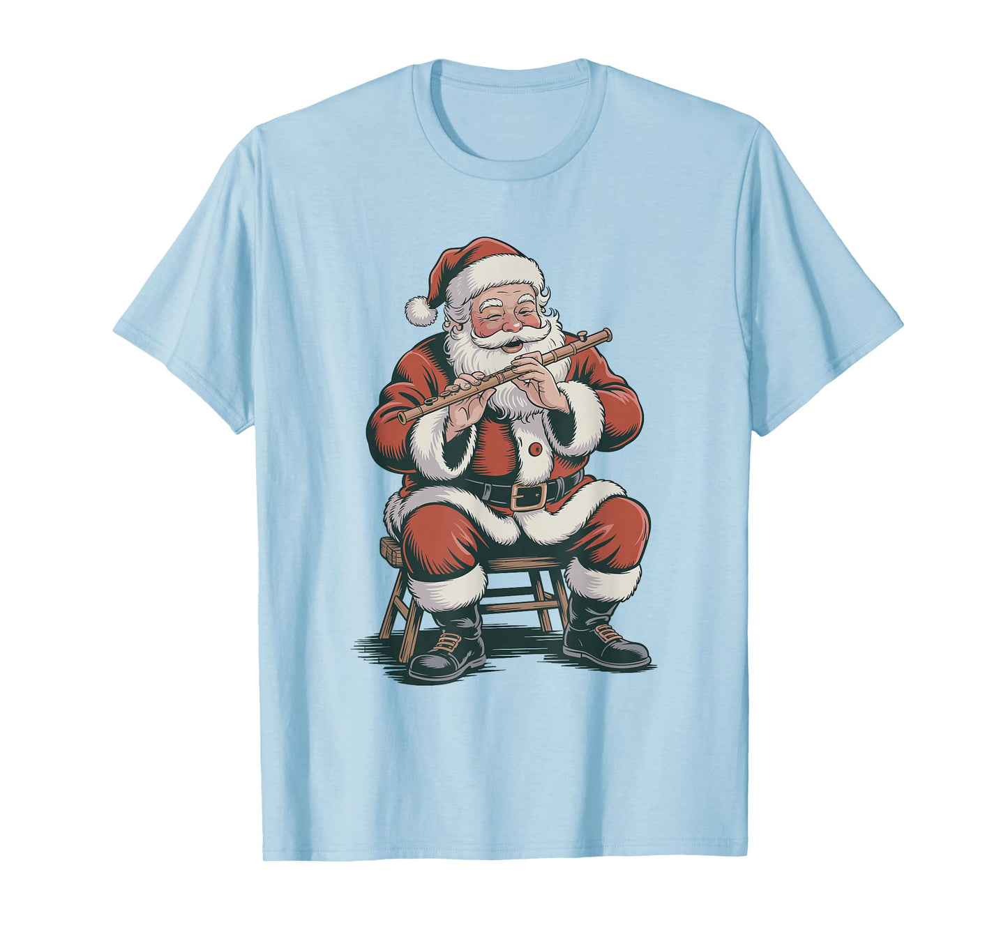 Vintage Santa Playing Flute Retro 90s Chrismas Holiday T-Shirt
