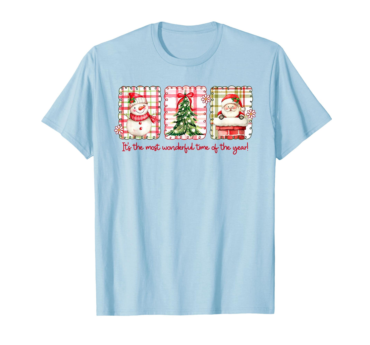 Christmas The Most Wonderful Time of The Year Plaid Snowman T-Shirt