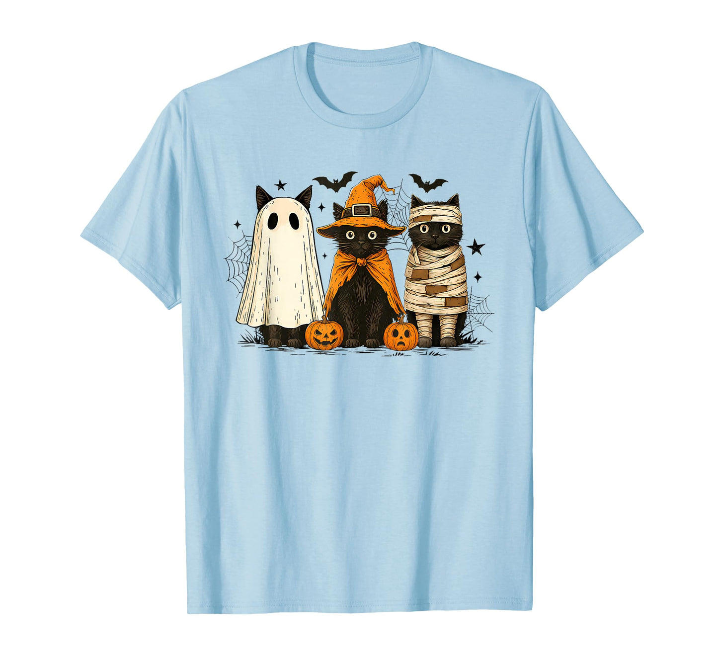 Retro Black Cat Witch Scary Pumpkin Halloween Costume T-Shirt