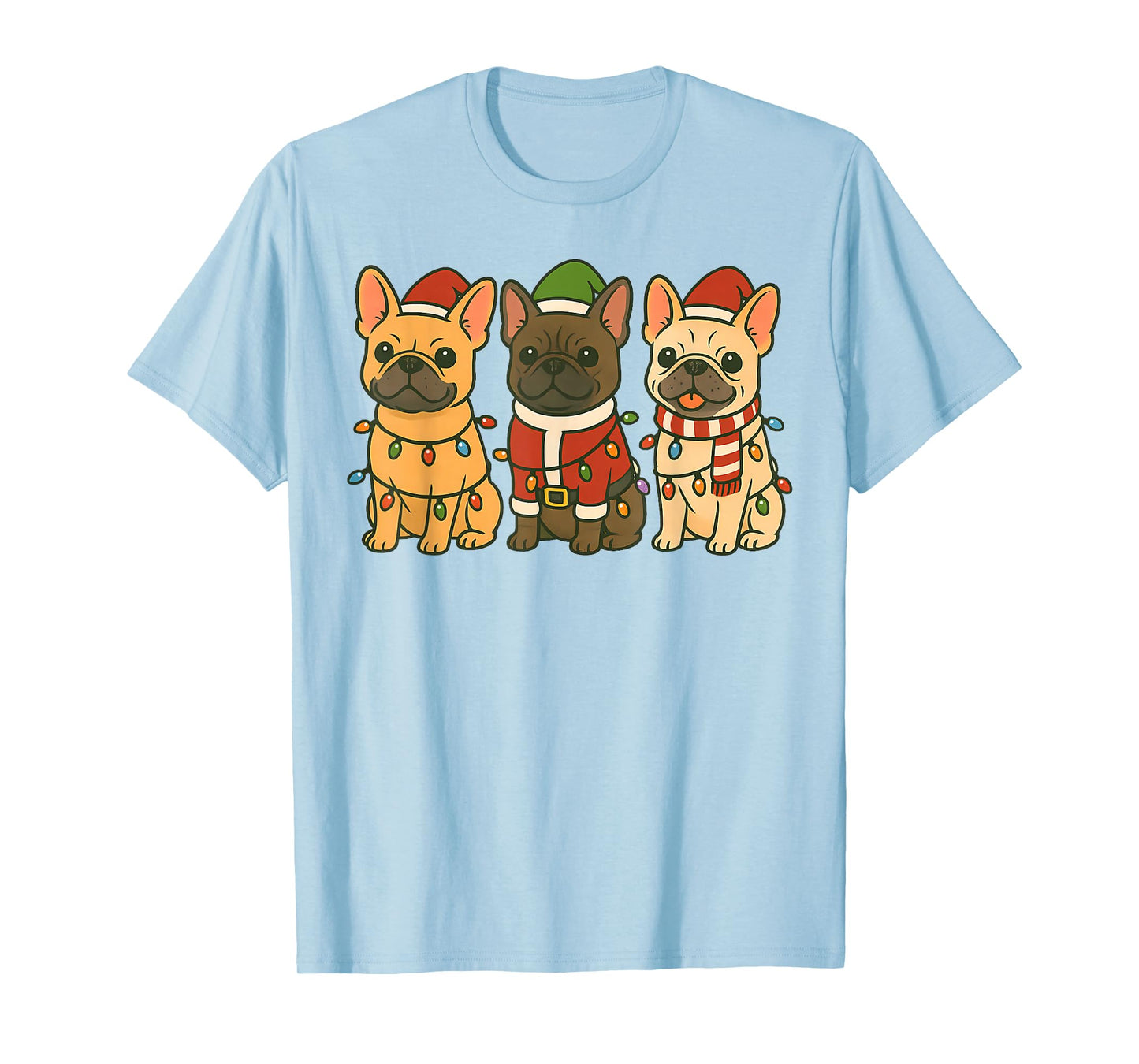Cute French Bulldog Dogs Christmas Lights Santa Holiday Fun T-Shirt
