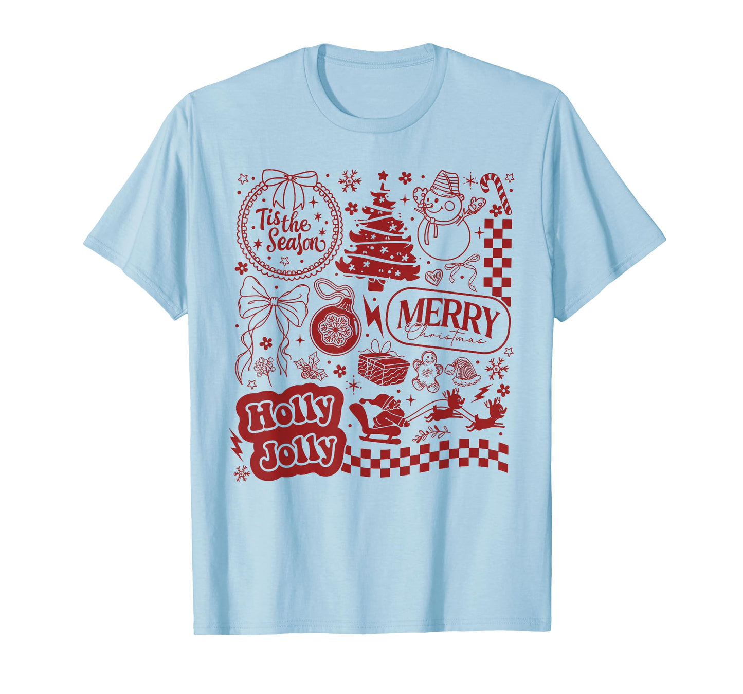 Merry Christmas Santa Snowman Reindeer Tis The Season T-Shirt