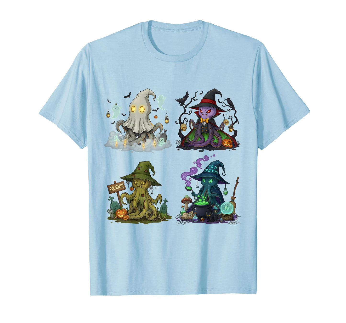 Octopus Spooky Vampire Witch Boo Zombie Cute Halloween Boys T-Shirt