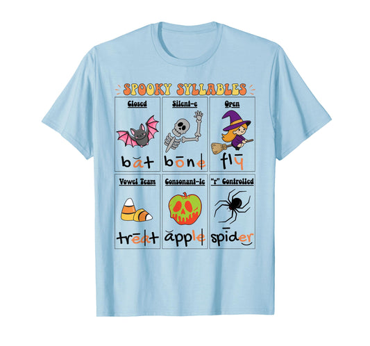 Halloween Reading Spooky Syllables Teacher Vintage T-Shirt
