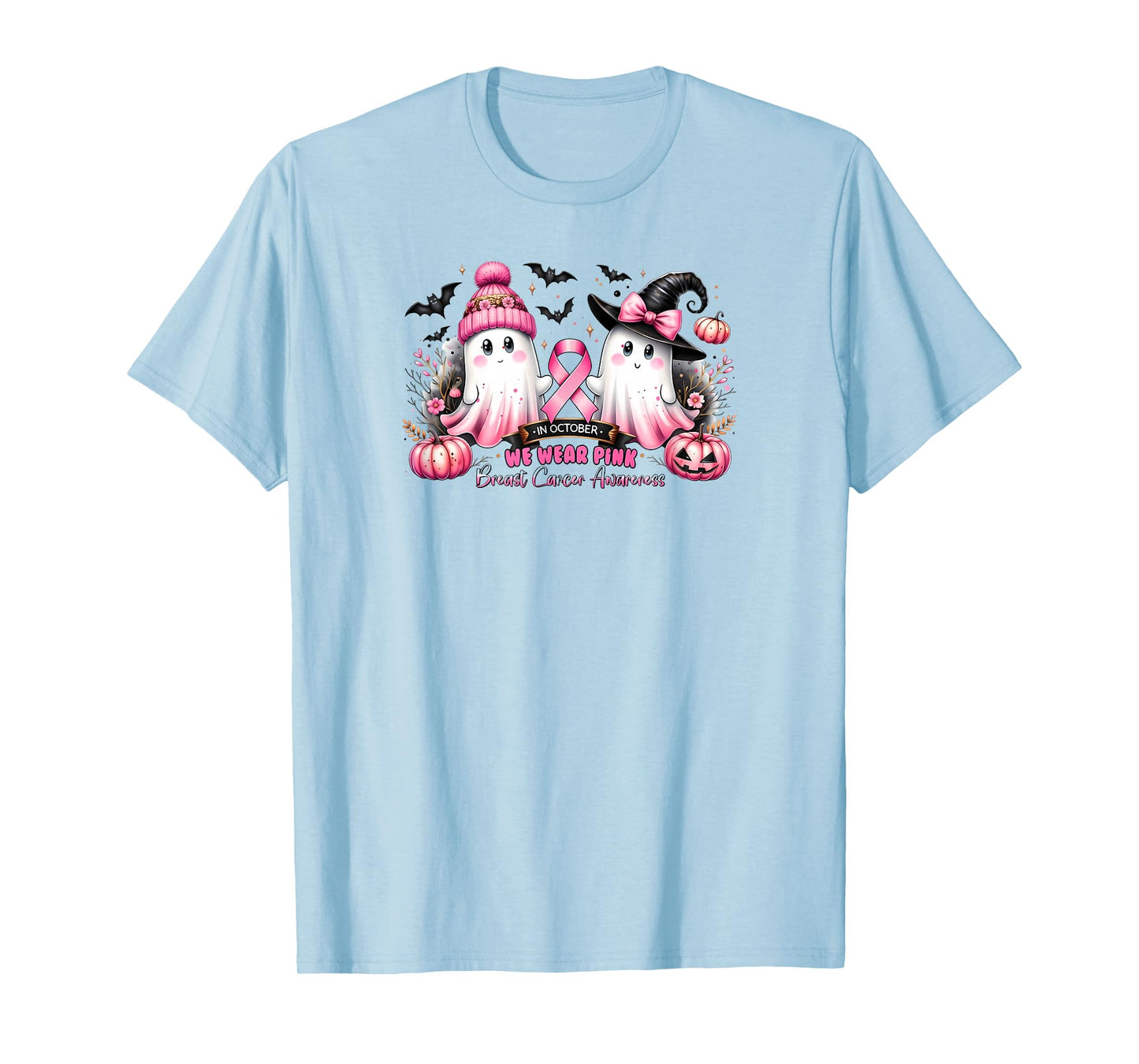 in October we wear Pink Ghost Breast Cancer Awareness T-Shirt