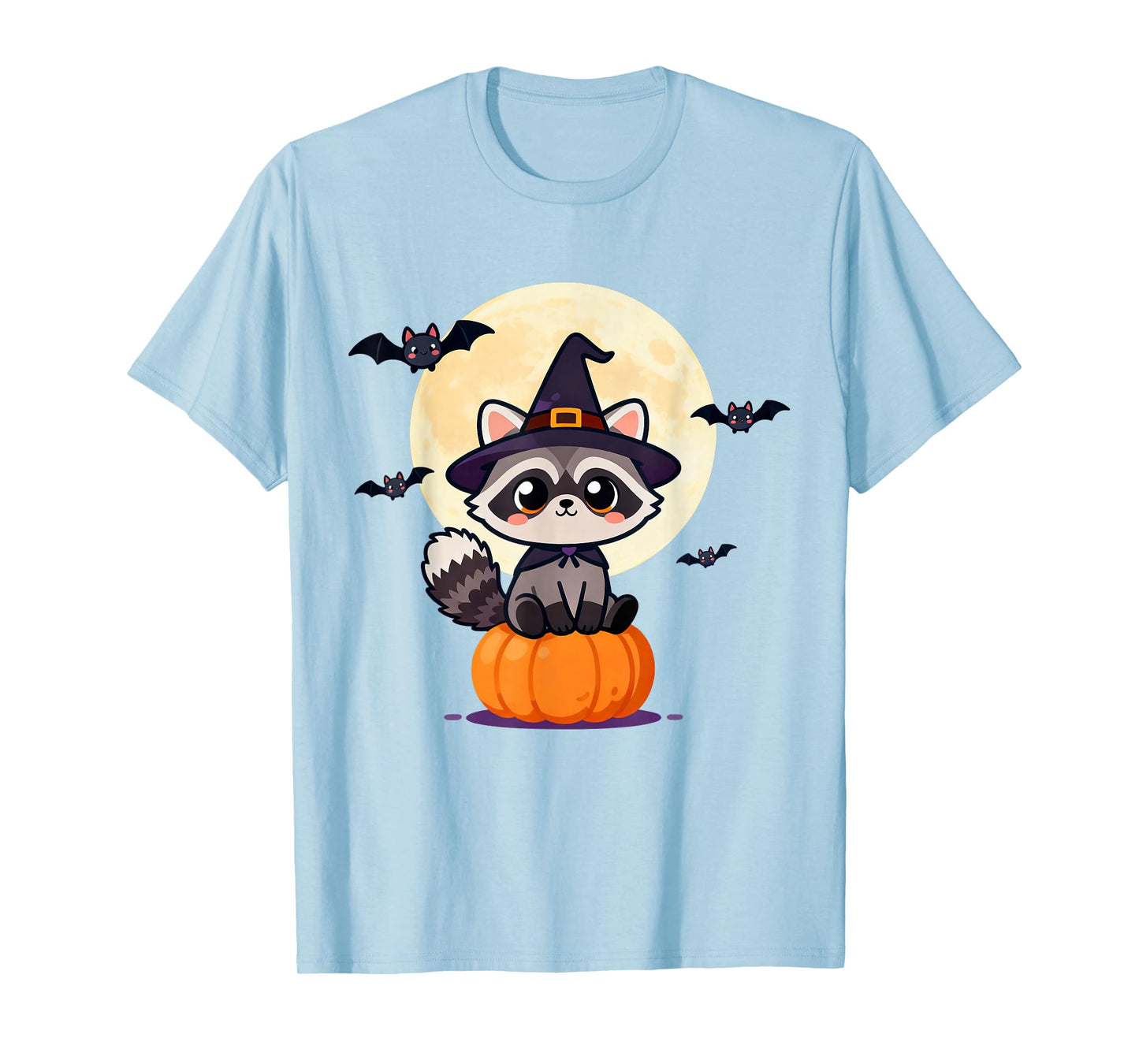 Cute Halloween Raccoon Witch Moon Pumpkin Night Magic T-Shirt