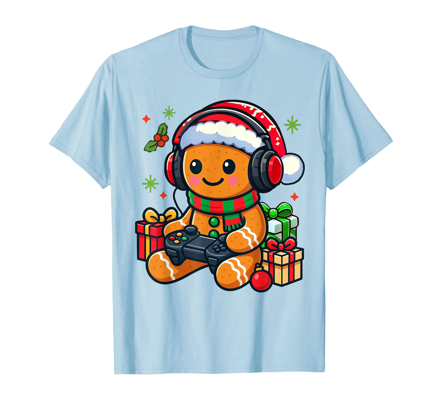 Christmas Xmas Vibes Gaming Lover Gingerbread Playing Games T-Shirt
