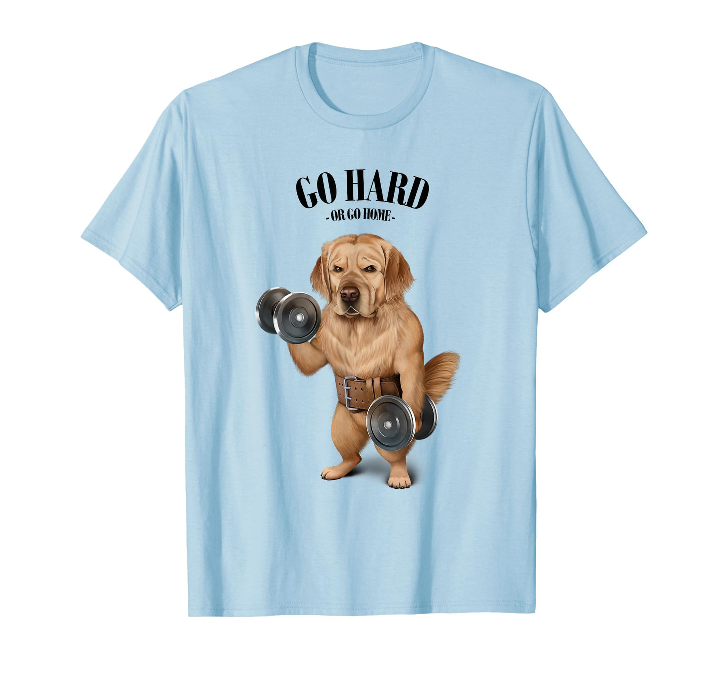 Golden Retriever Dog Muscle Training with Dumbbell in Gym T-Shirt for Men Women Girls Kids