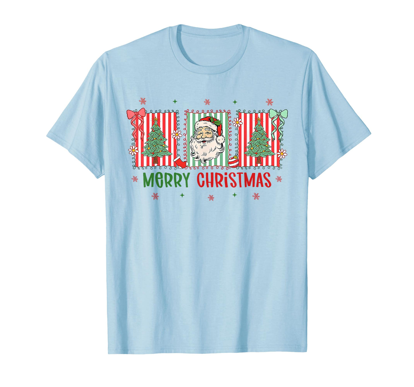 Family Matching Pajama Merry Christmas Tree Santa Claus Bows T-Shirt