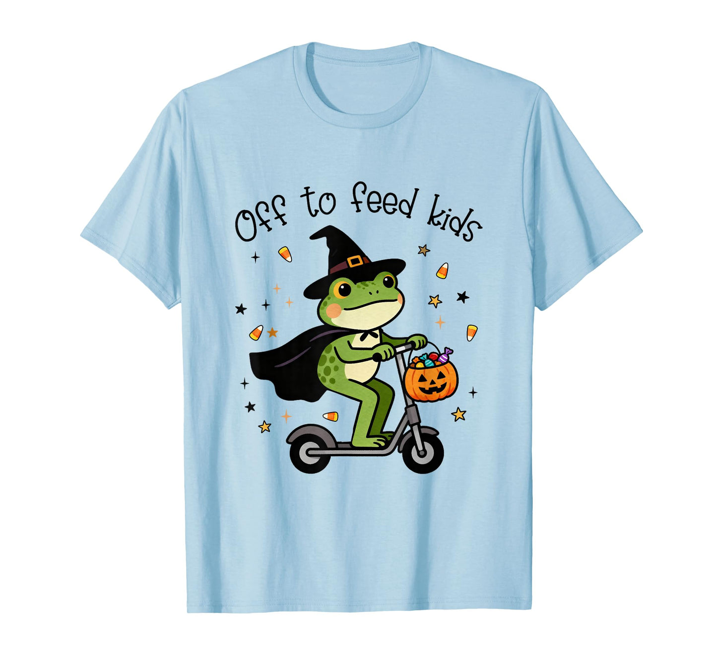 Off to Feed Kids Halloween Frog Witch Pumpkin Treat or Trick T-Shirt