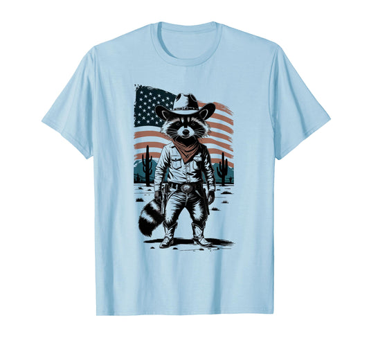Racoon Cowboy Western Country Unisex-Adults Vintage T-Shirt, Small, Multicolor, Short Sleeve