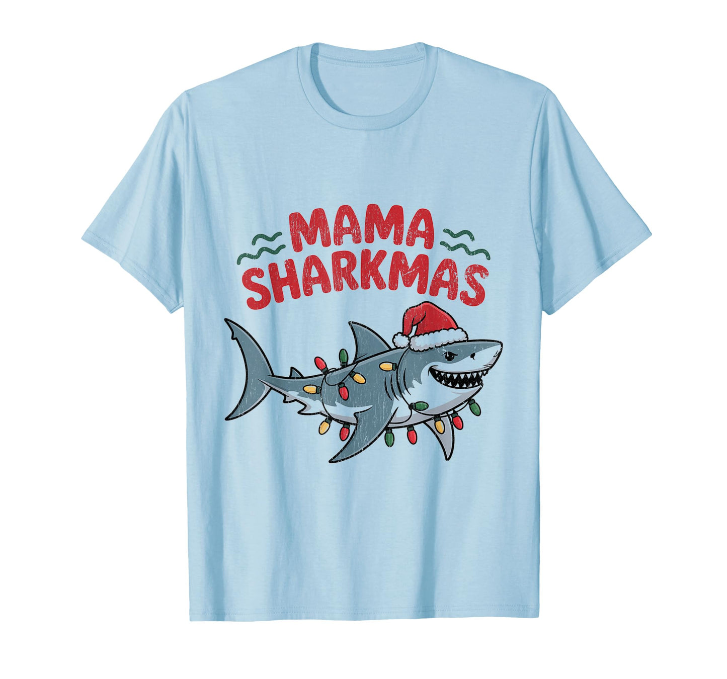 Mama Sharkmas Funny Shark Santa Hat Ugly Christmas Sweater T-Shirt
