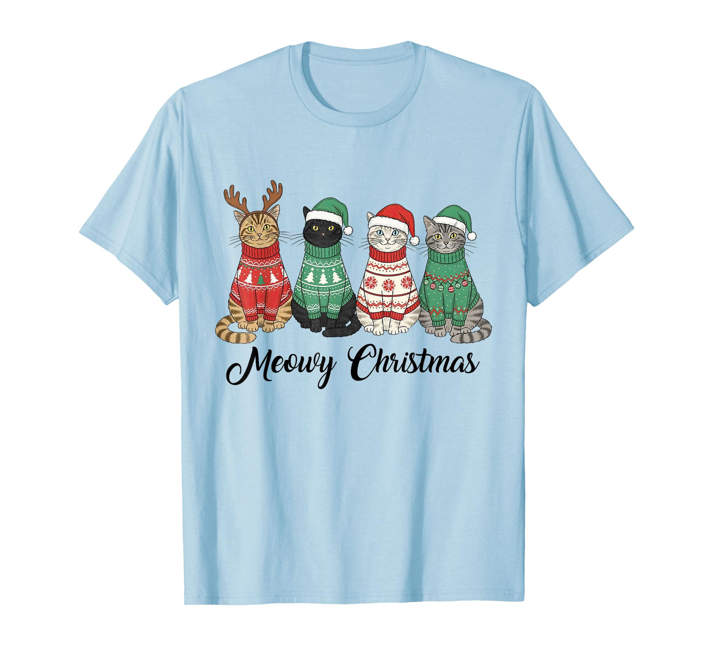 Meowy Christmas Cat Lover Reindeer Santa Claus Women Girls T-Shirt