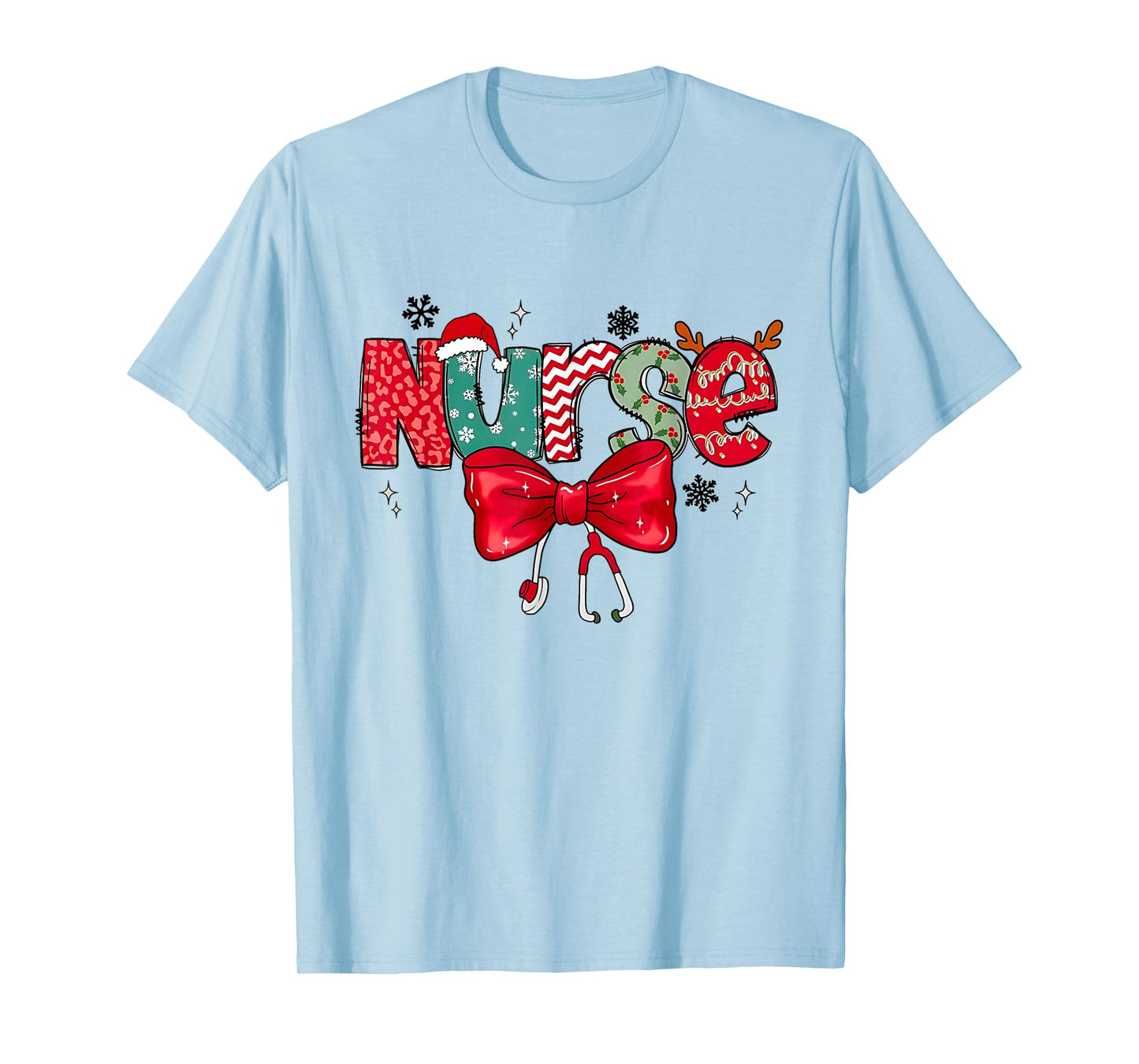 Christmas Nurse Coquette Bow Stethoscope Reindeer Nursing T-Shirt