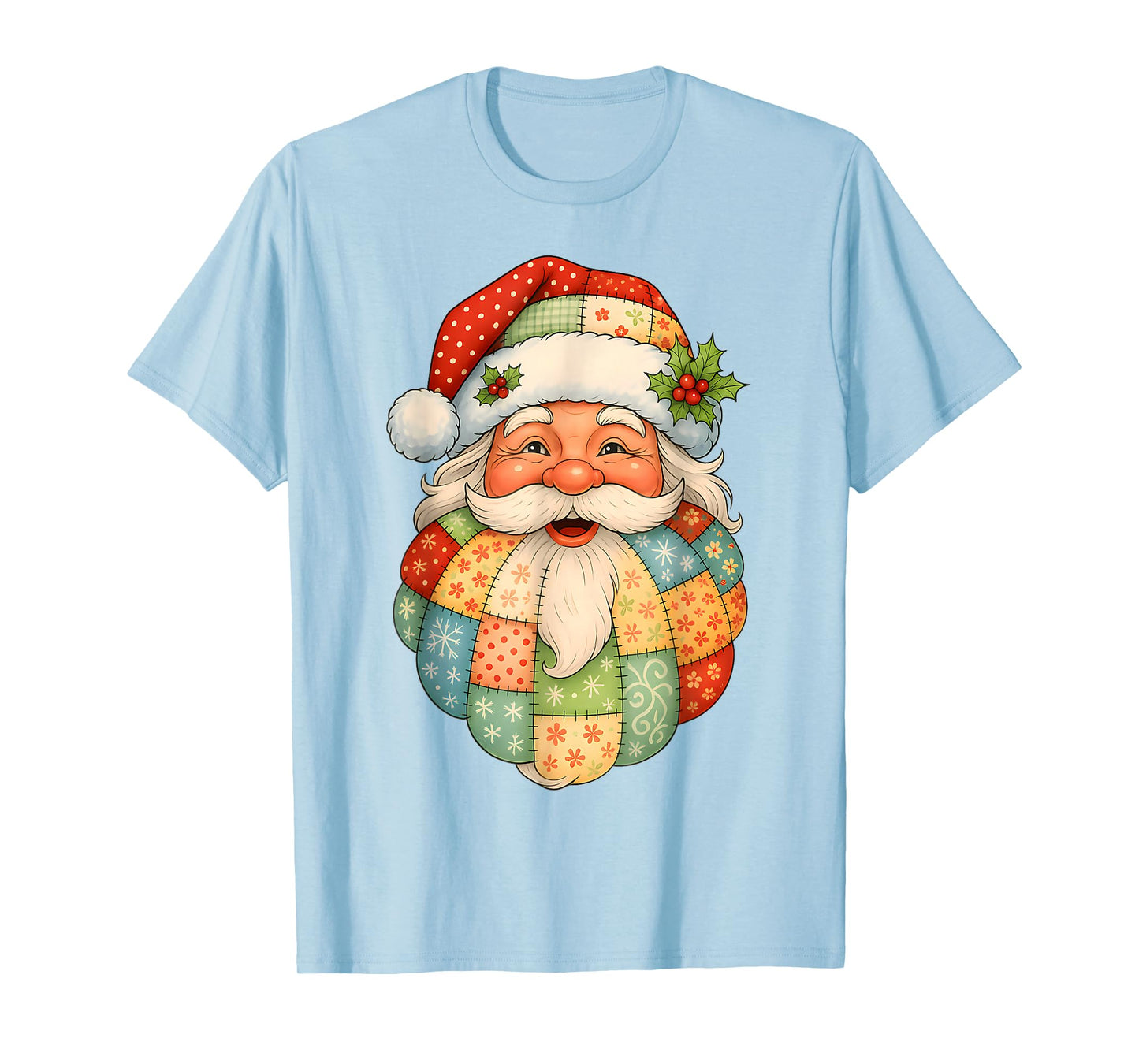 Vintage Santa Claus Face Patchwork Preppy Santa Christmas T-Shirt