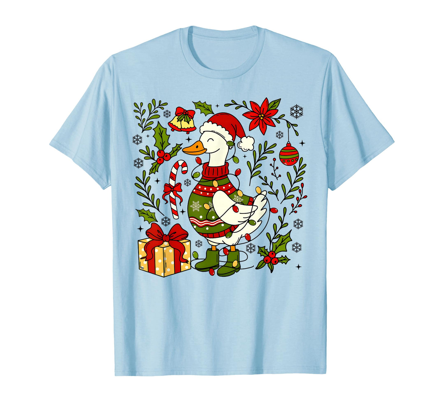 Preppy Goose Santa Merry Christmas Farm Animals Lover Xmas T-Shirt