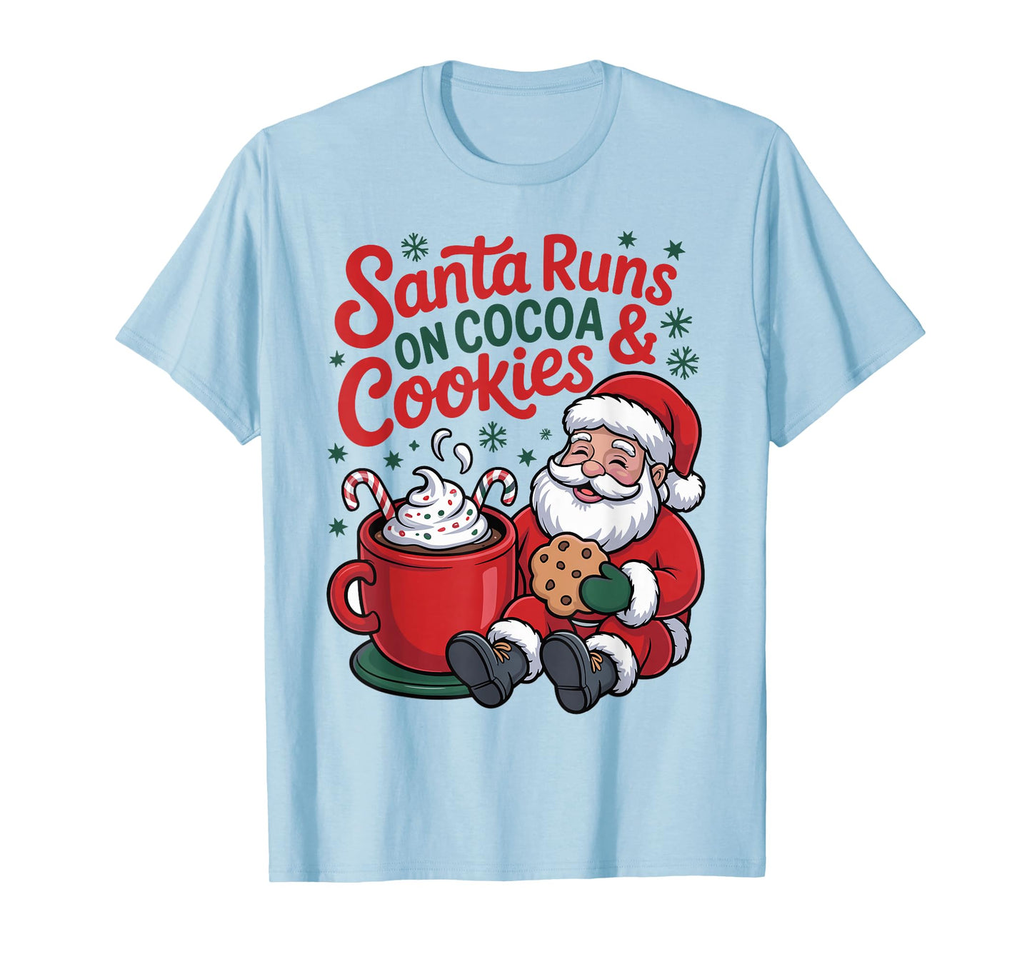 Funny Santa Runs on Cocoa and Cookies Christmas Kids T-Shirt