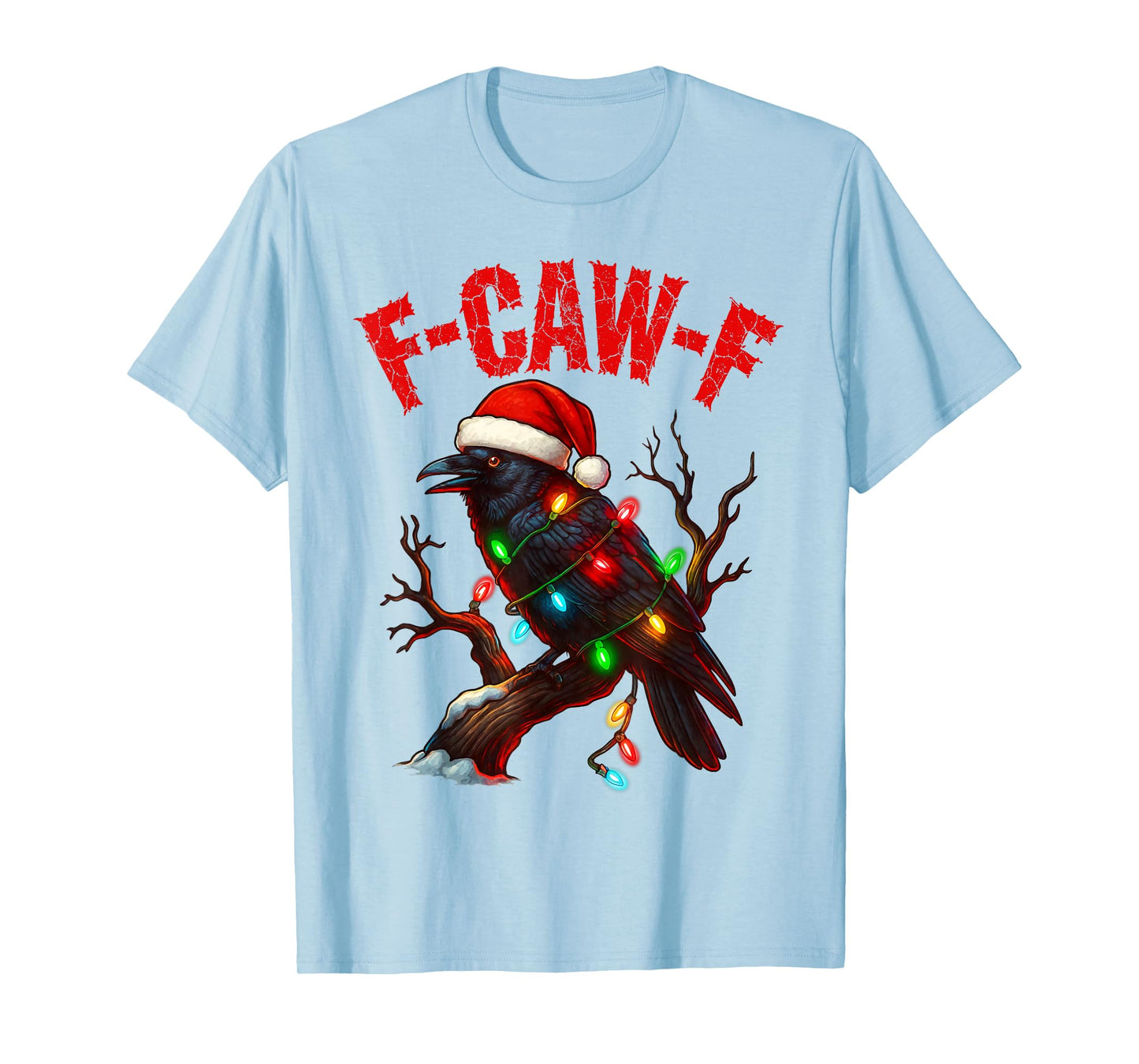 Black Crow F-Caw-F Funny Retro Christmas Lights Santa hat T-Shirt
