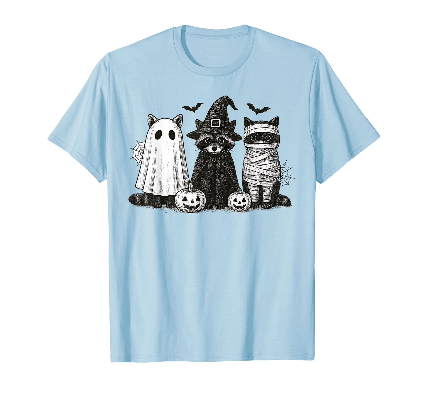 Spooky and Feral Halloween Witch Raccon Ghost Mummy Costume T-Shirt
